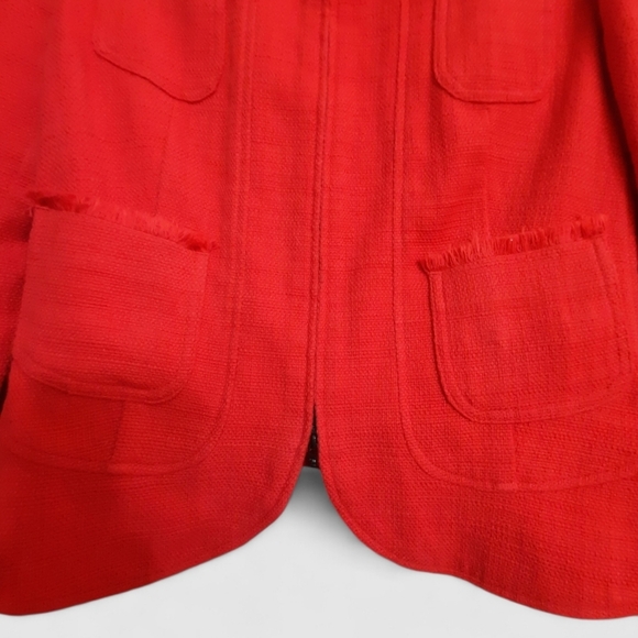 Vtg ST. EMILE for HARRIET KASSMAN Red Tweed Jacket Blazer Zip Fringe Pocket - Picture 4 of 13